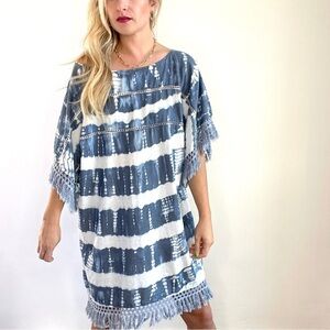 Solito Blue and White Ombre Fringe Dress